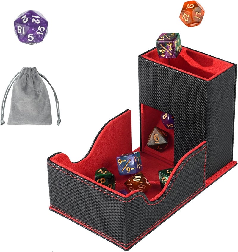 Stepane Dice Roller Tower, Premium DND Magnetic Dice Tray, Foldable PU Leather Dice Tower RPG Gifts for Dungeons and Dragons MTG Dm & Player Black/Red - Image 1